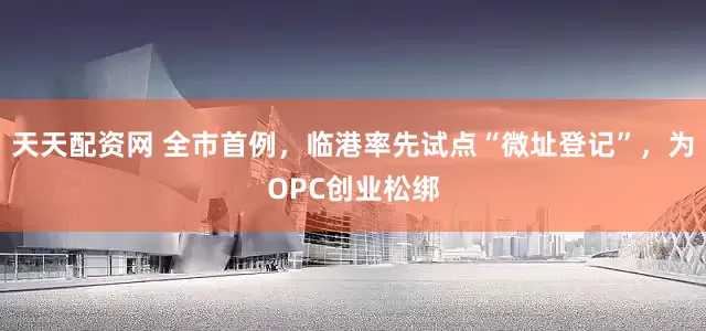 天天配资网 全市首例，临港率先试点“微址登记”，为OPC创业松绑